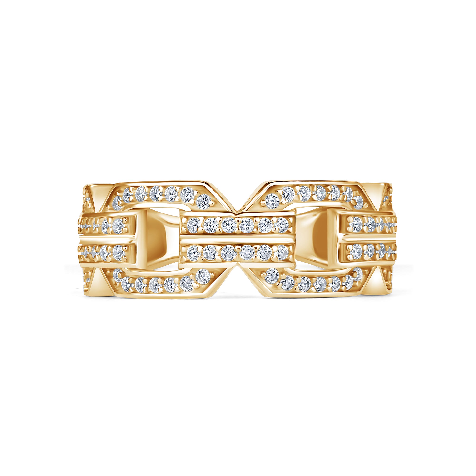 Axiom Band in yellow gold, angled view