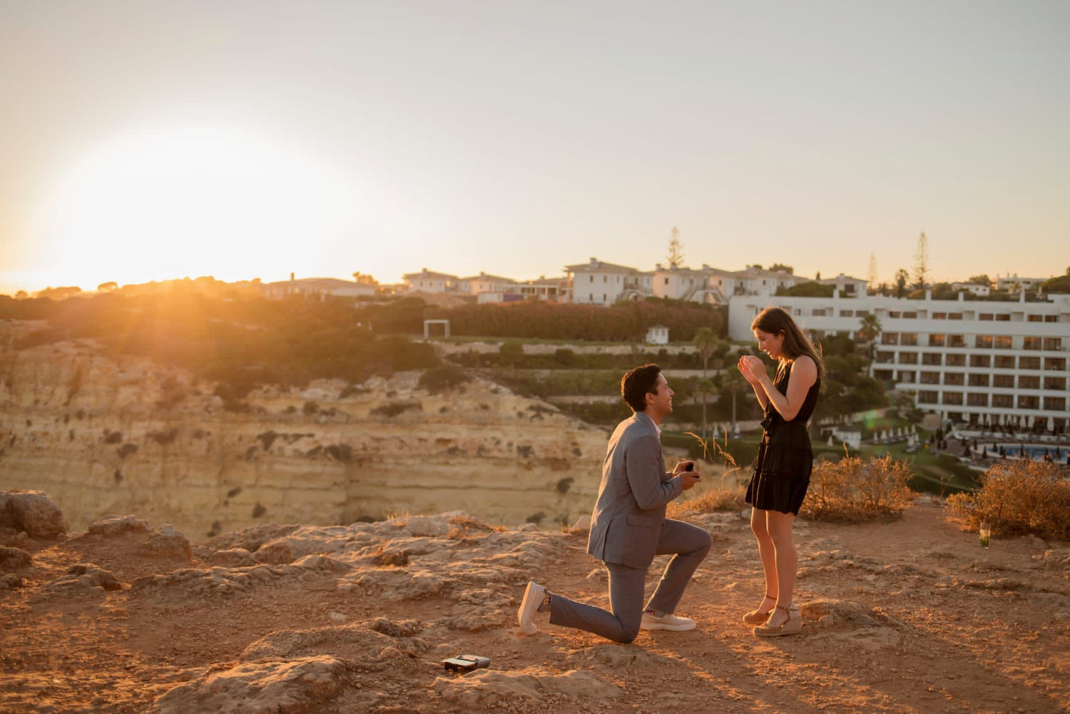 Fifth Alloy sunset proposal moment with engagement ring
